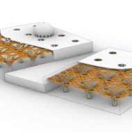The parametric model of the Cambridge Mosque with connections and interfaces, in white and orange