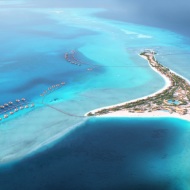 Aerial view of the hotel complex at the Ummahat Island Resort in the Red Sea, designed by Japanese architect Kengo Kuma<br/>