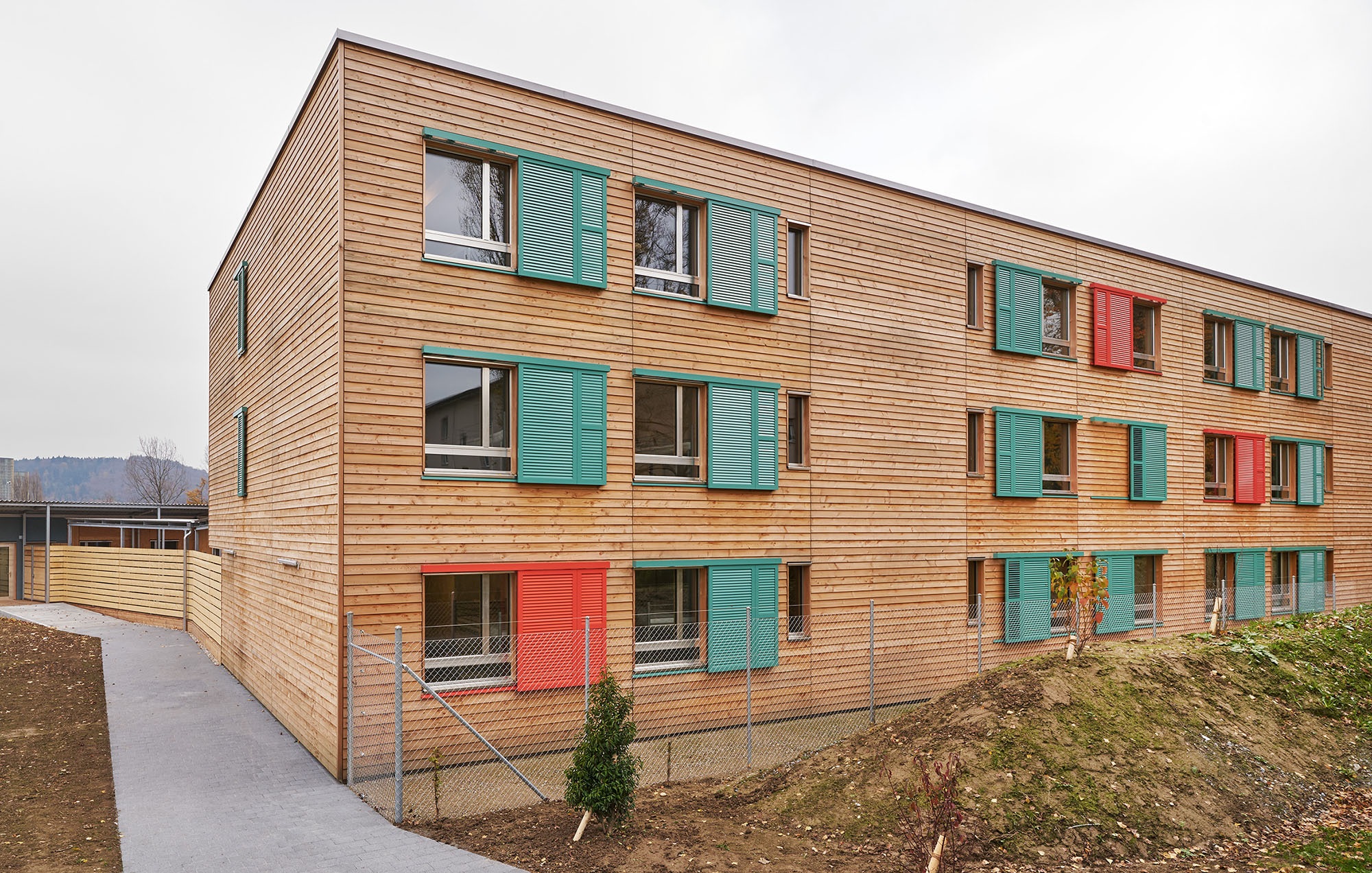 Modular housing provides temporary accommodation for asylum seekers.