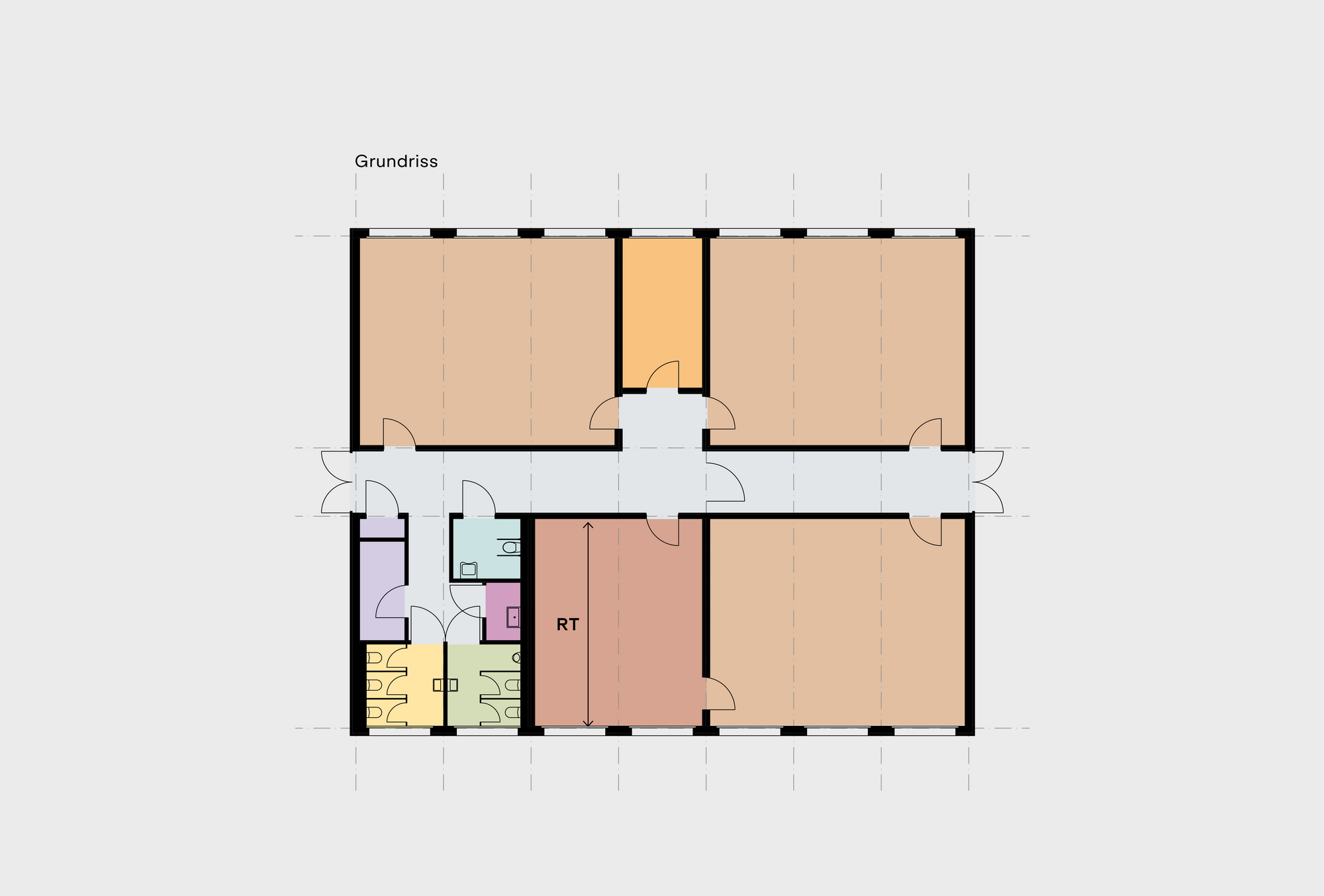 Floor plan of the small base model with functional spaces in modular timber construction