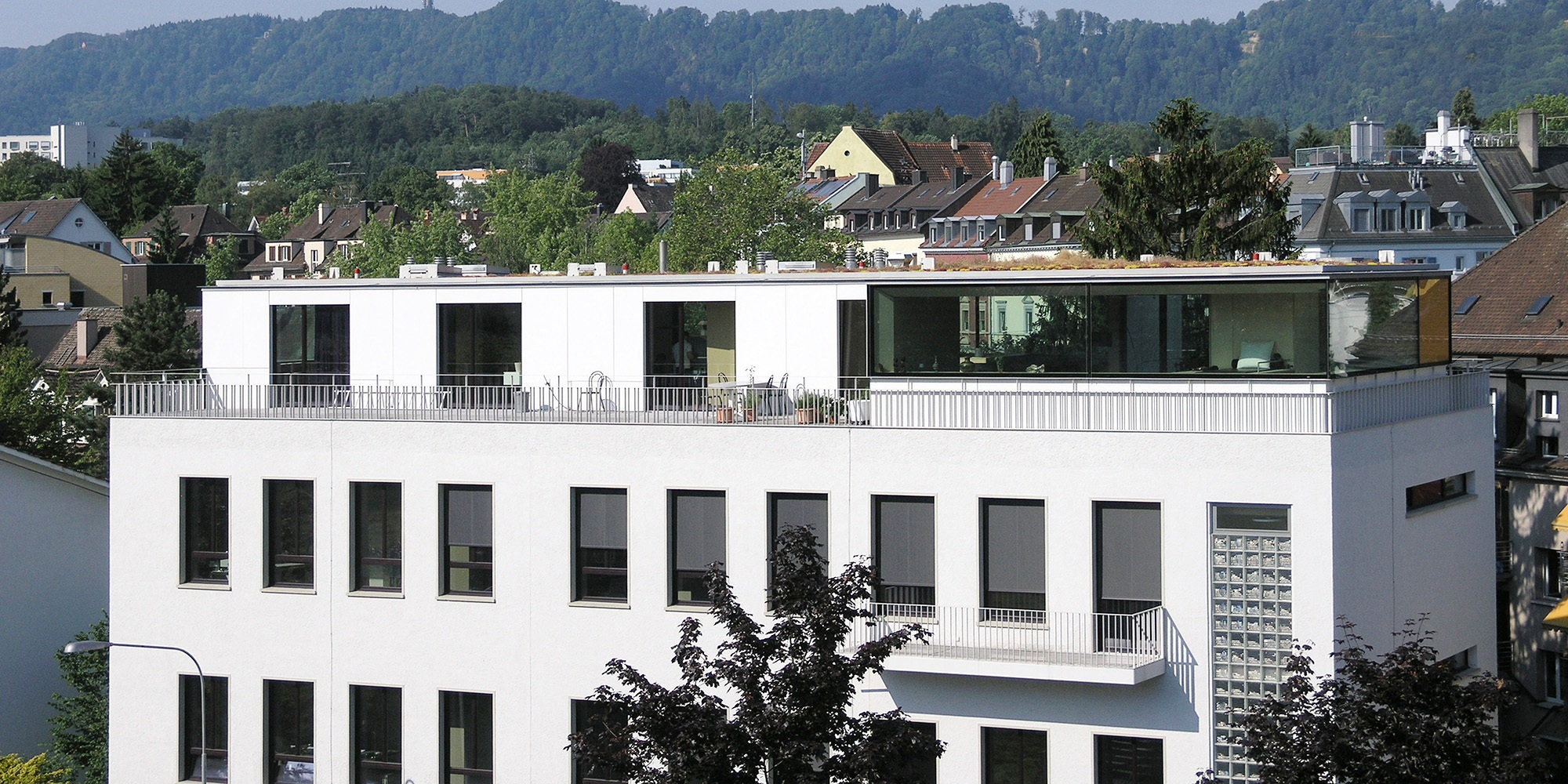 View of the converted telephone exchange with additional storeys in Zurich.