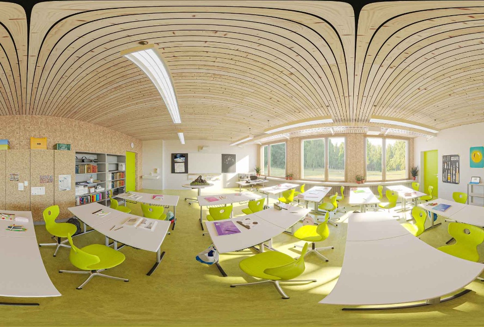 Le visuel en 3D offre un aperçu virtuel de l’école en bois