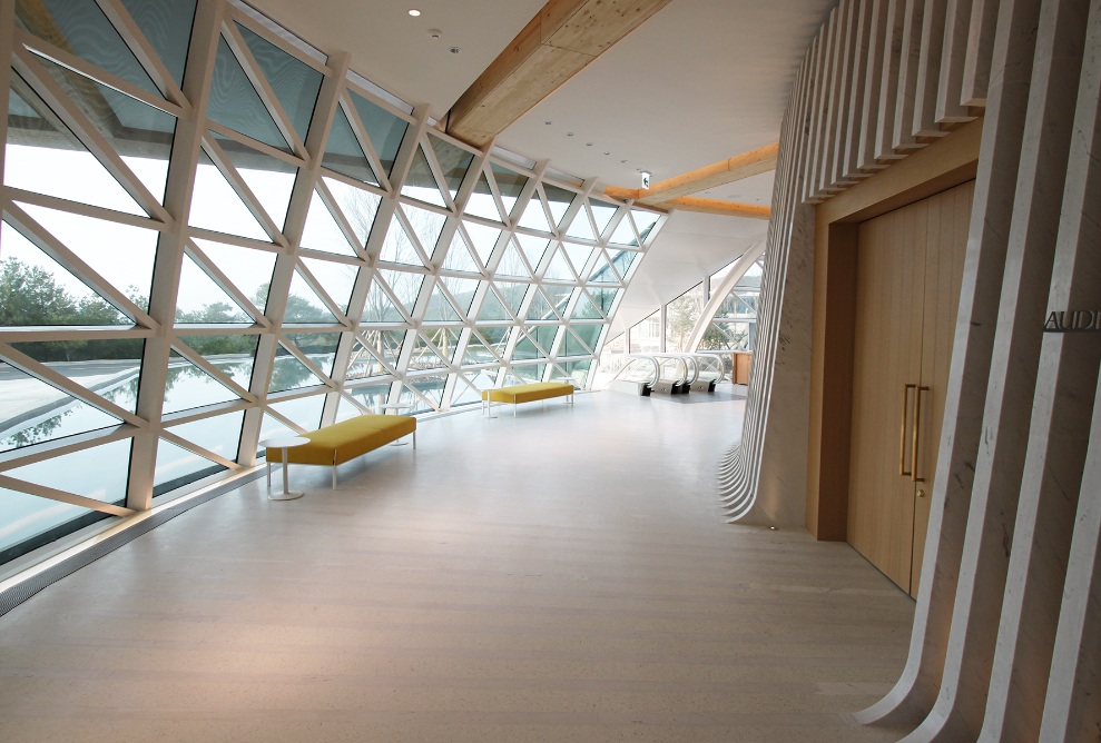 Haesley Nine Bridges Golf Club, interior shot, foyer in front of the Learning Centre auditorium, by day