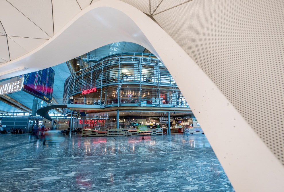 Vue détaillée d’un pavillon à l’aéroport d’Oslo
