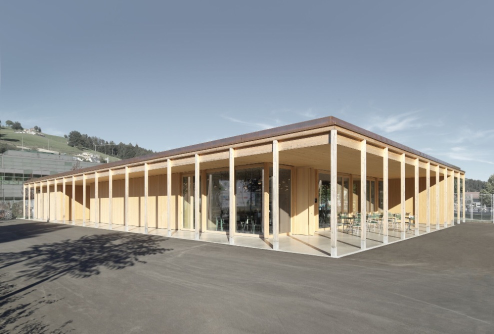 Exterior view of the bistro building in timber construction