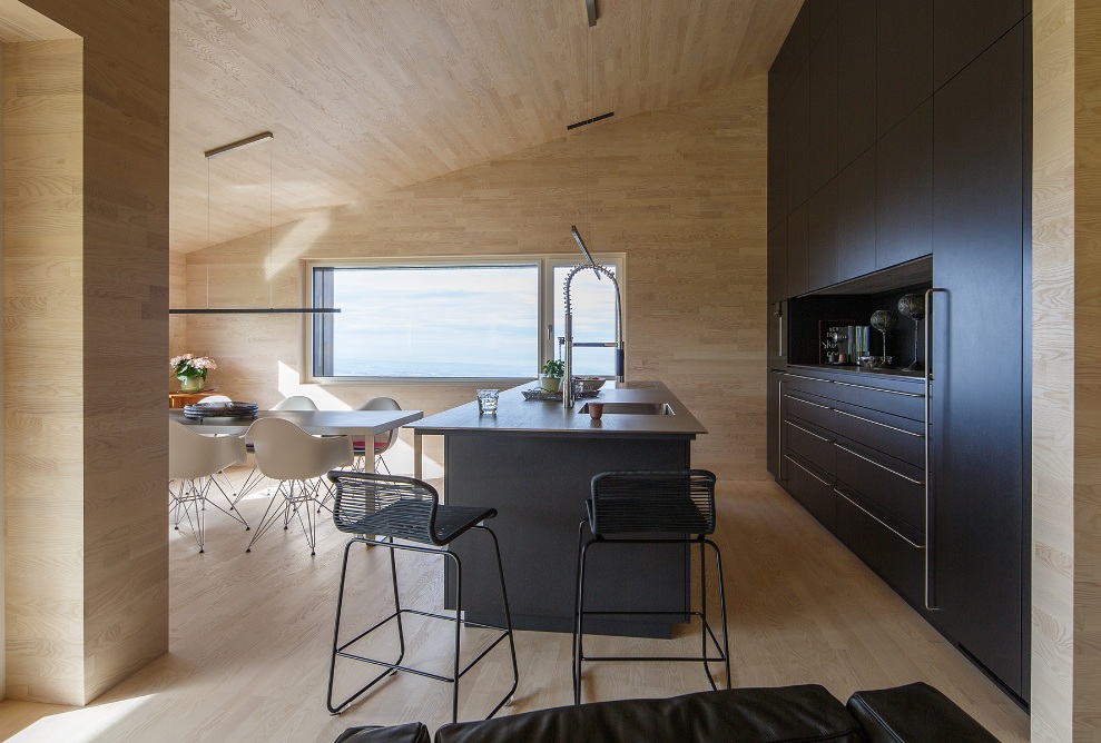Vue de la cuisine d’un appartement du complexe résidentiel de Vögelinsegg