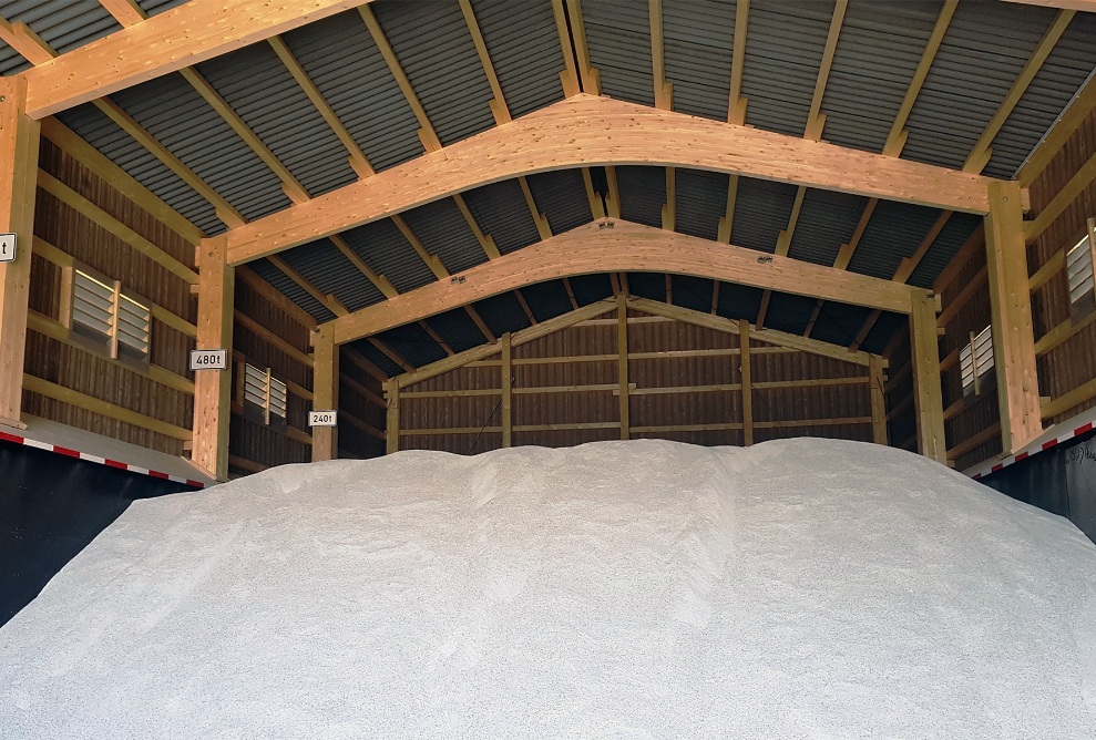 Salt storage hall of the winter service facility in Bad Rappenau, Germany