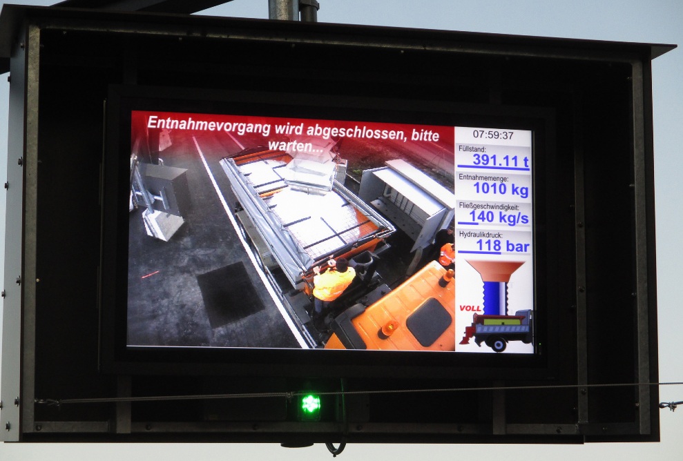 Monitoring of the loading process conveniently from the driver's cab by means of an installed screen